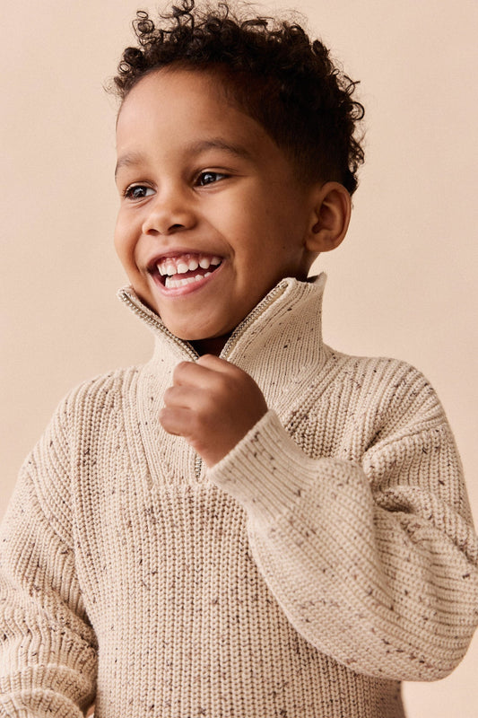 James Half Zip Jumper - Buff Fleck