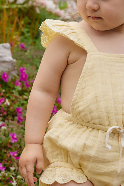 Organic Cotton Muslin Luciana Playsuit - Sunshine
