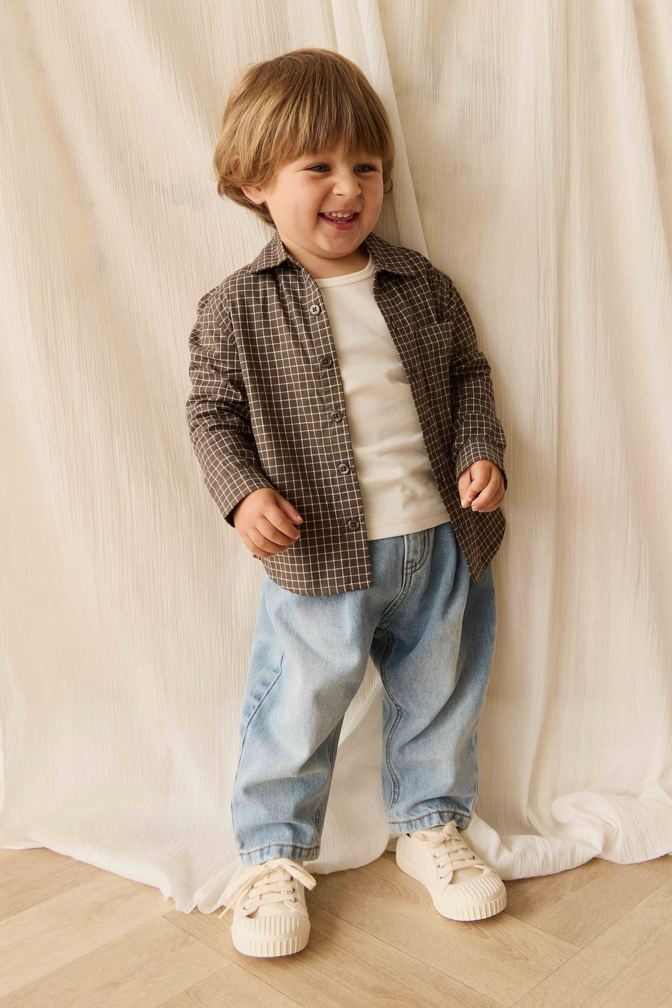 Organic Cotton Isaiah Shirt - Coffee Grid