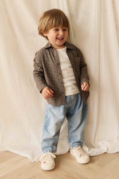 Organic Cotton Isaiah Shirt - Coffee Grid