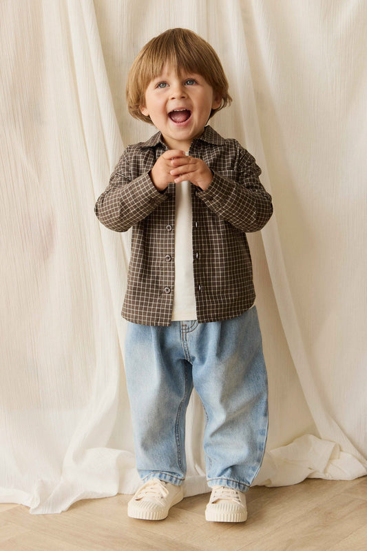 Organic Cotton Isaiah Shirt - Coffee Grid
