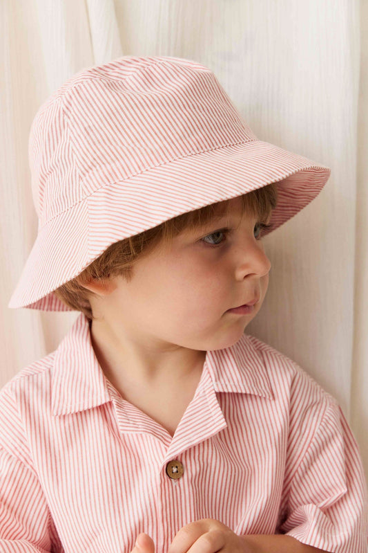 Organic Cotton Bucket Hat - Terracotta Stripe Terracotta/Egret
