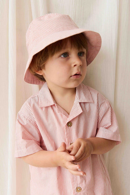 Organic Cotton Silas Shirt - Terracotta Stripe Terracotta/Egret