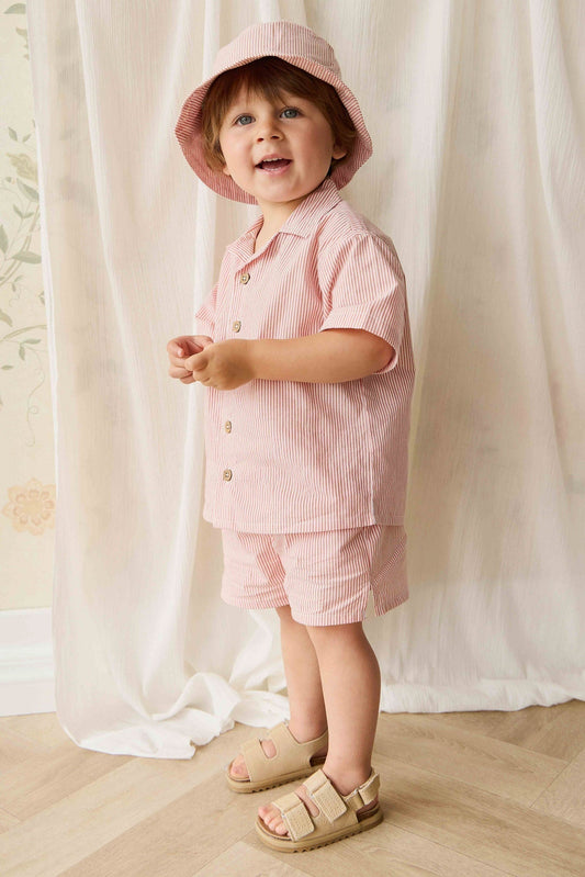 Organic Cotton Silas Short - Terracotta Stripe Terracotta/Egret