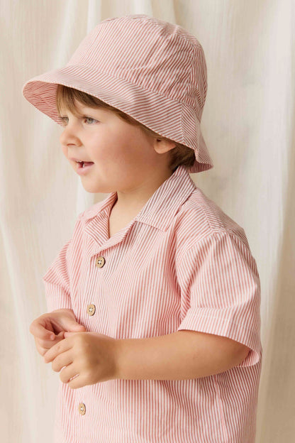 Organic Cotton Bucket Hat - Terracotta Stripe Terracotta/Egret