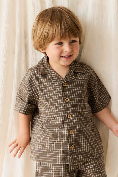 Organic Cotton Silas Shirt - Coffee Grid
