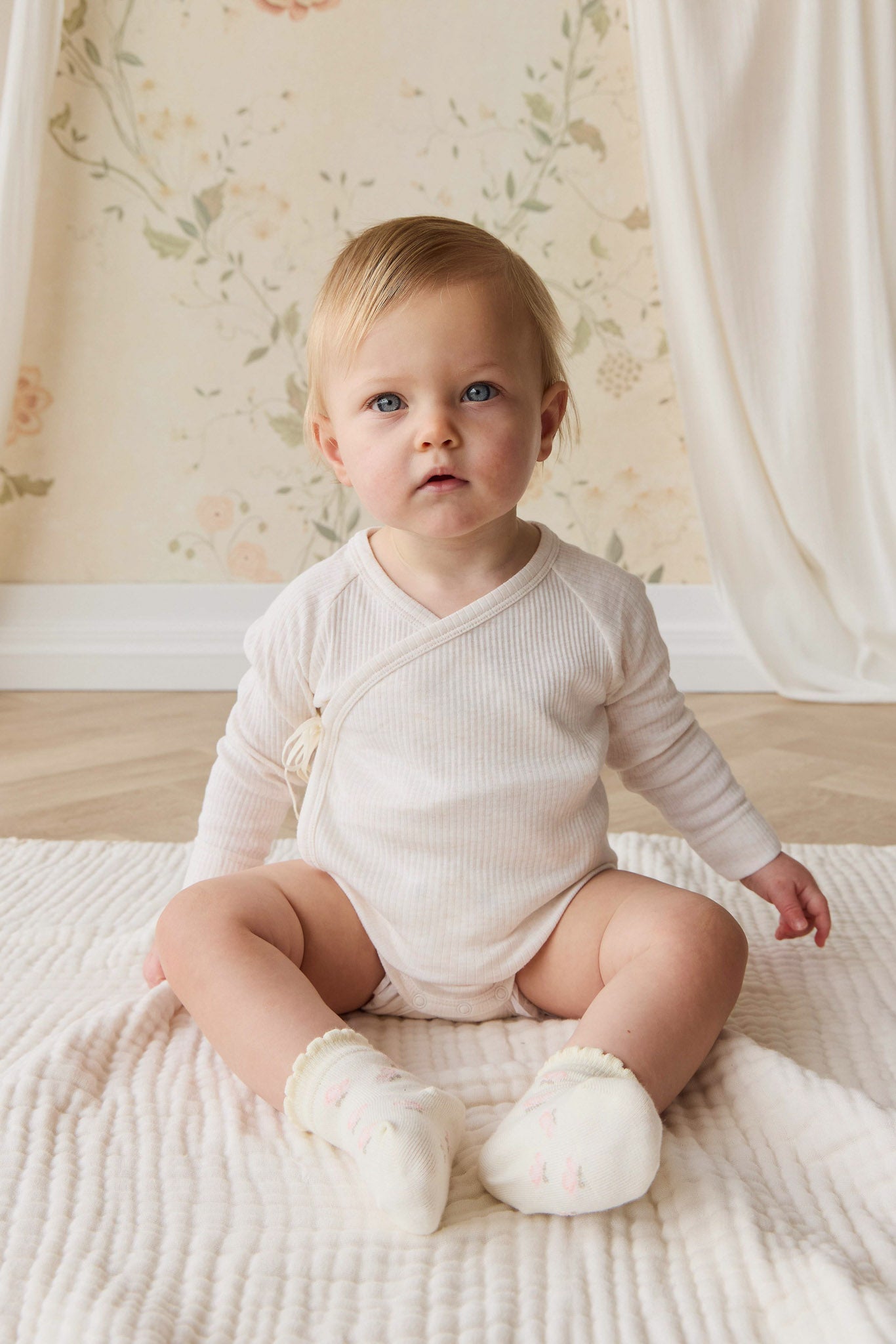 Organic Cotton Modal Marina Long Sleeve Bodysuit - Icing Marle