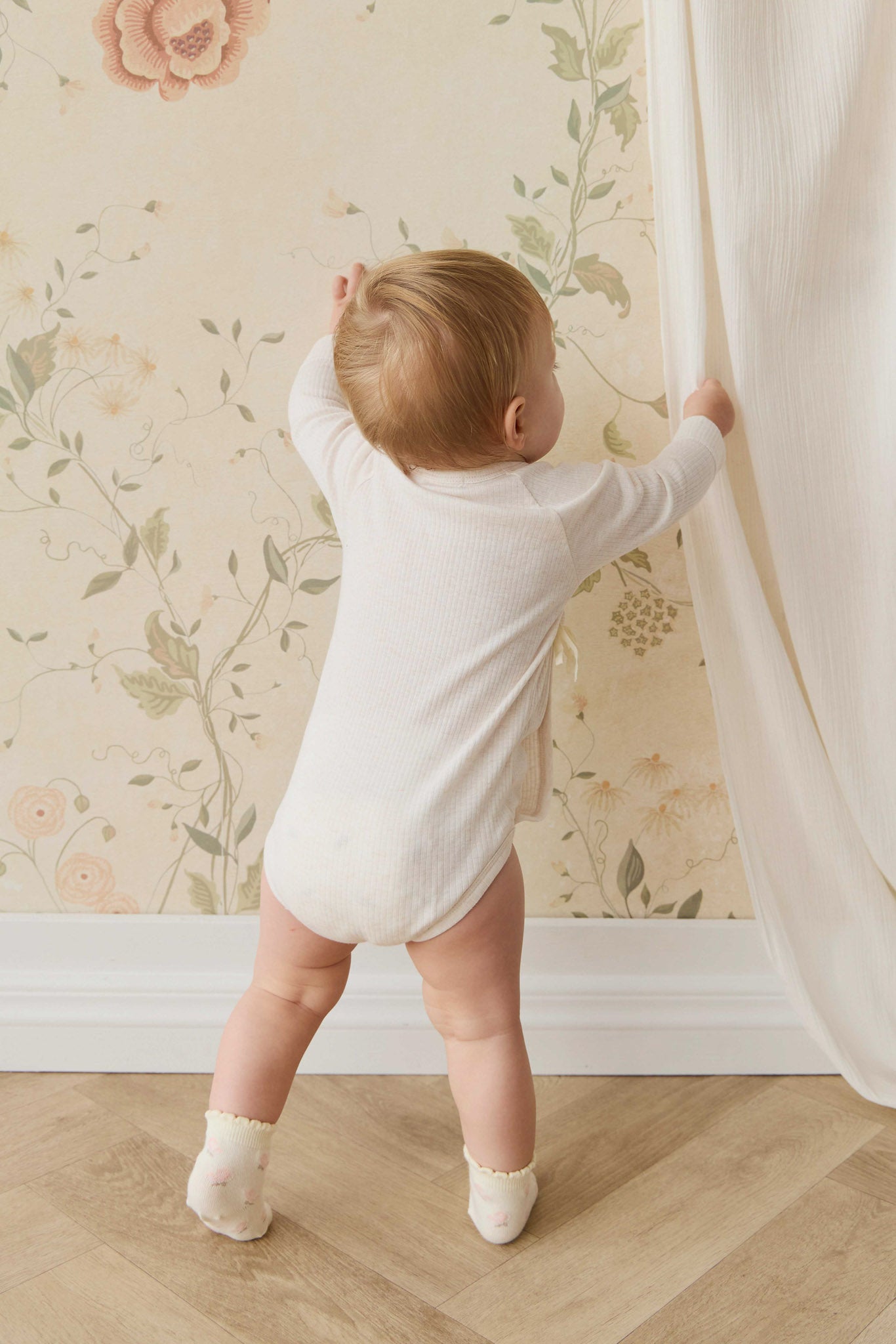 Organic Cotton Modal Marina Long Sleeve Bodysuit - Icing Marle