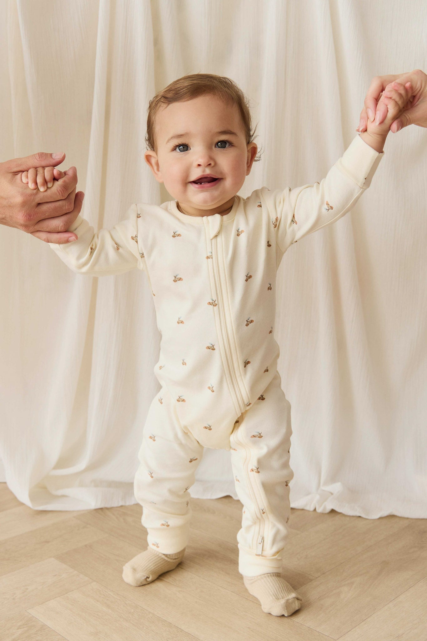 Organic Cotton Reese Zip Onepiece - Forest Night Acorns