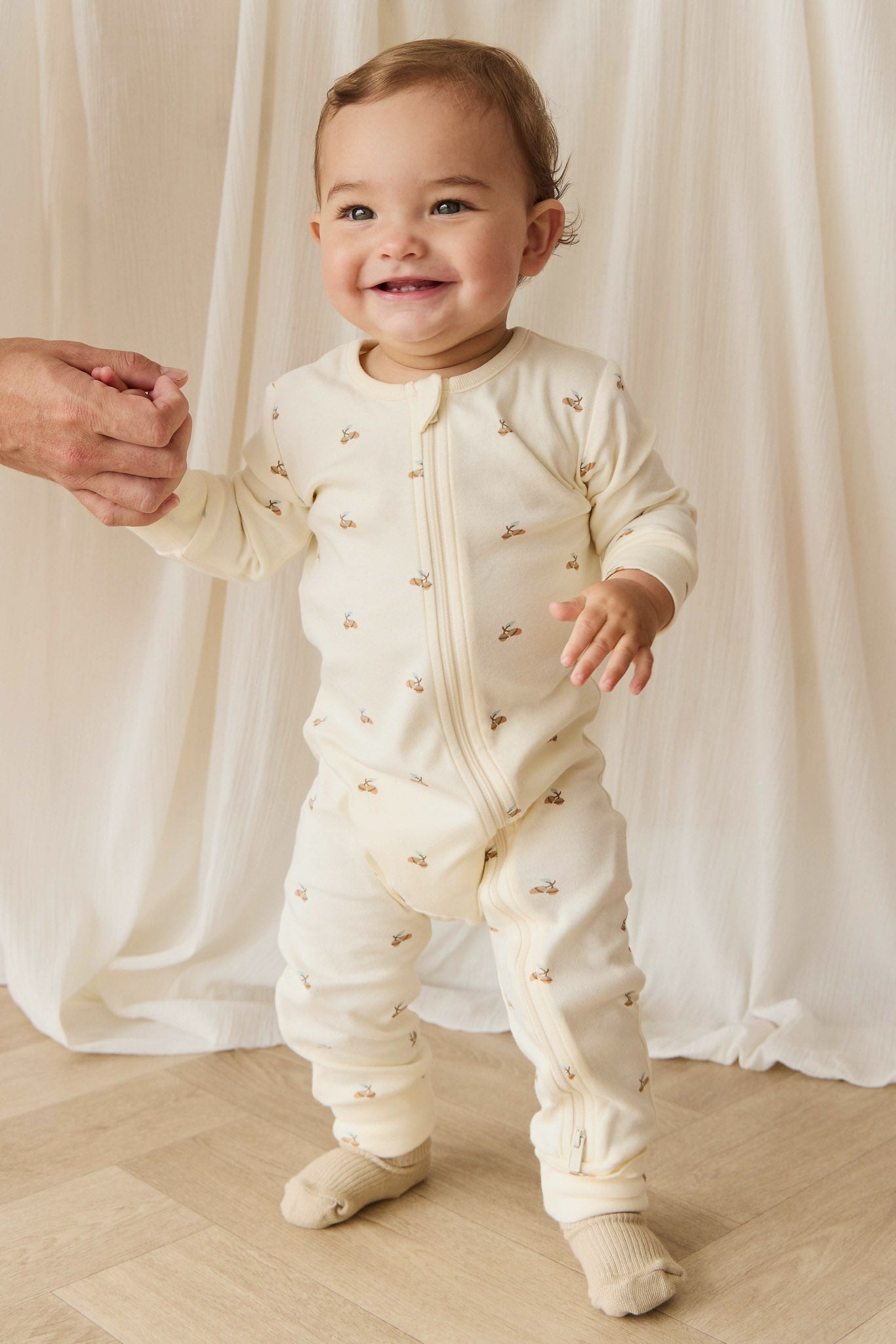 Organic Cotton Reese Zip Onepiece - Forest Night Acorns