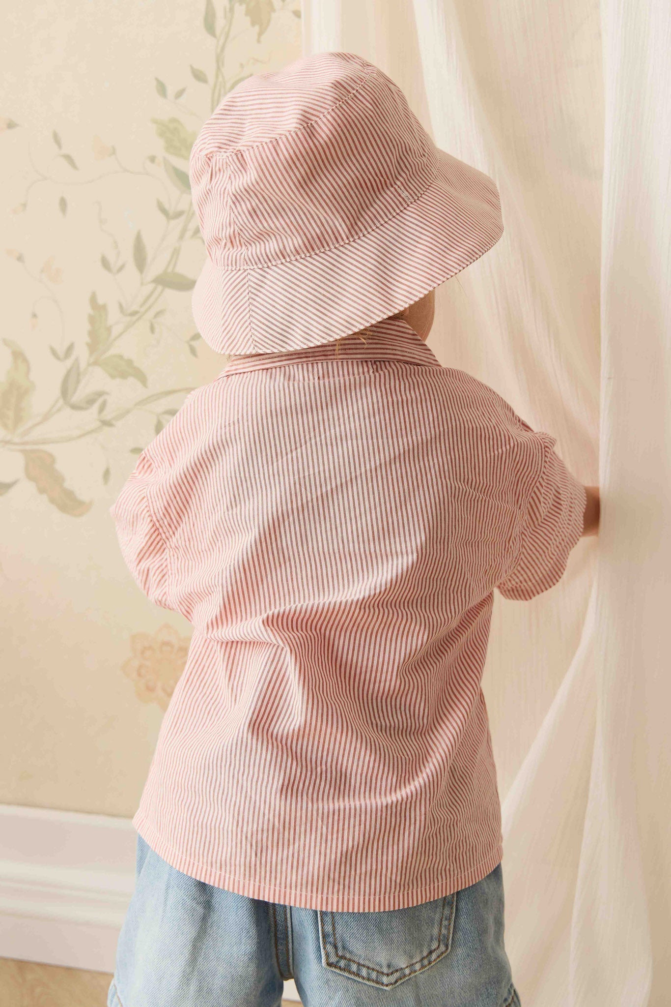 Organic Cotton Silas Shirt - Terracotta Stripe Terracotta/Egret