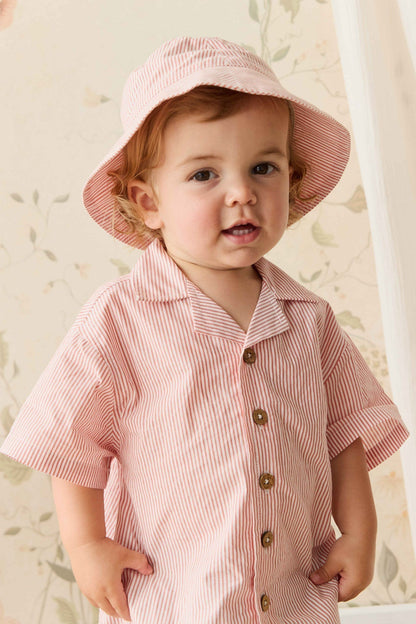 Organic Cotton Bucket Hat - Terracotta Stripe Terracotta/Egret
