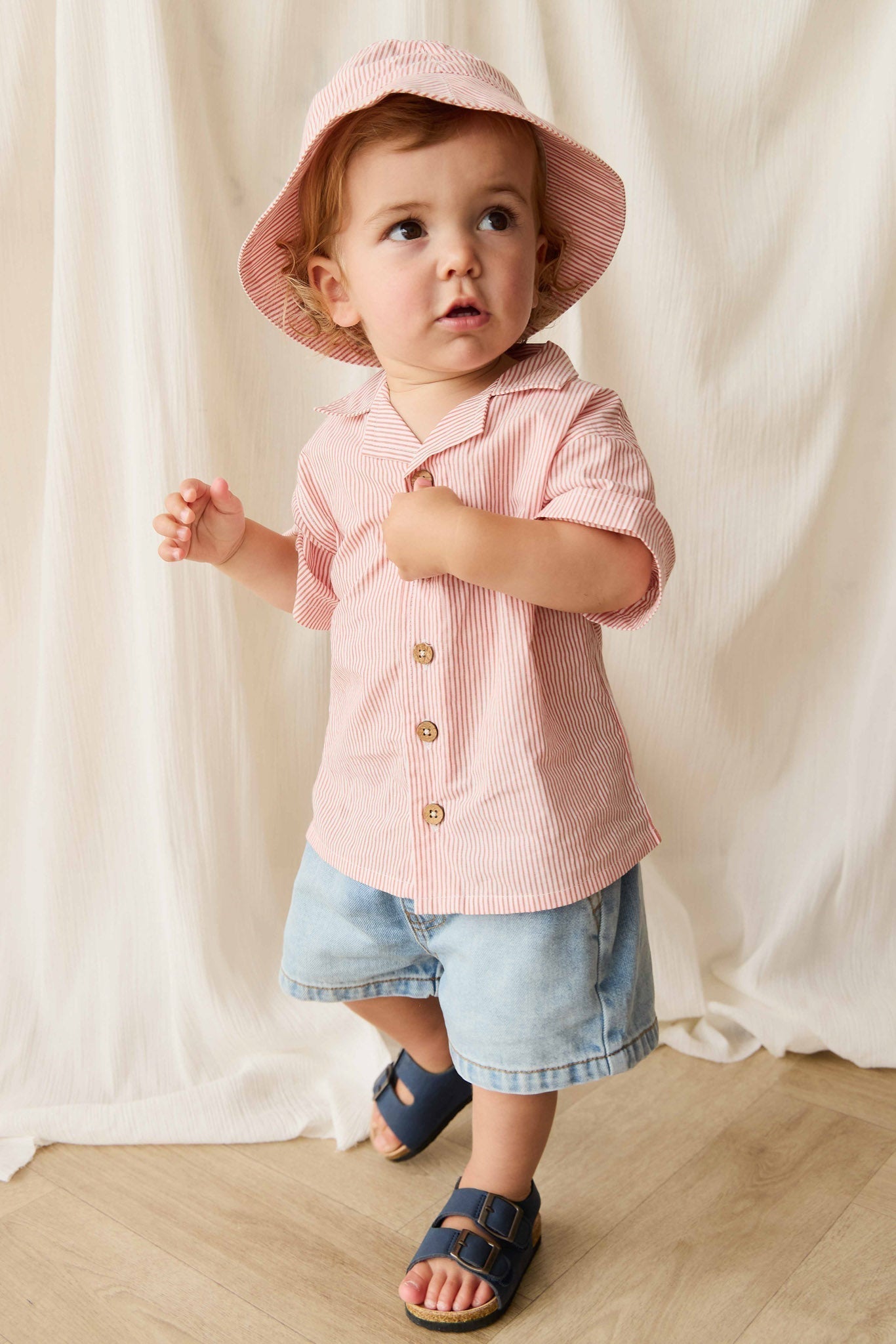 Organic Cotton Silas Shirt - Terracotta Stripe Terracotta/Egret