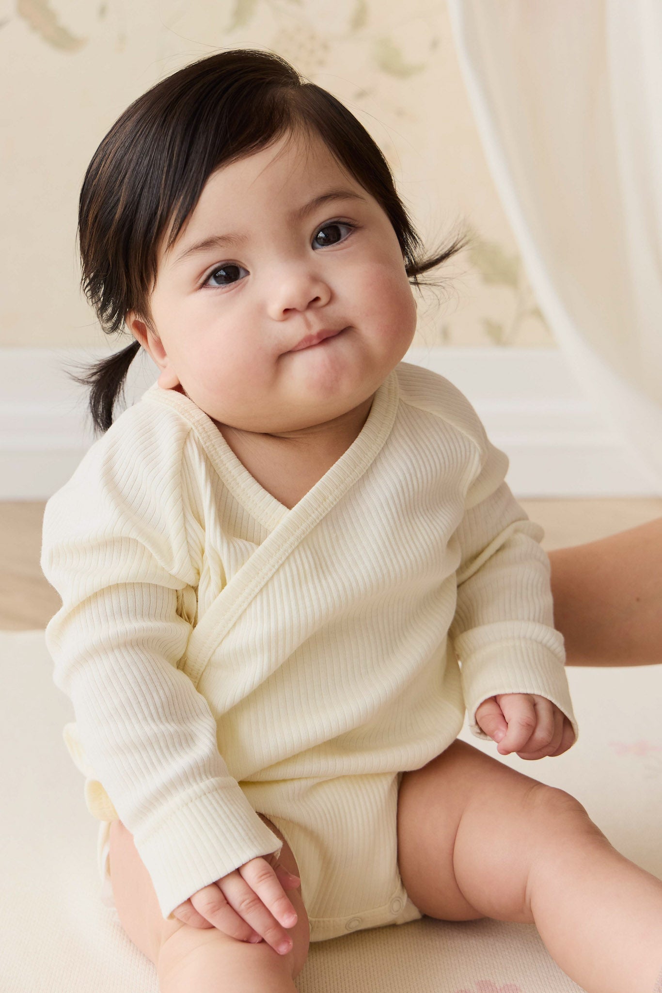 Organic Cotton Modal Marina Long Sleeve Bodysuit - Parchment