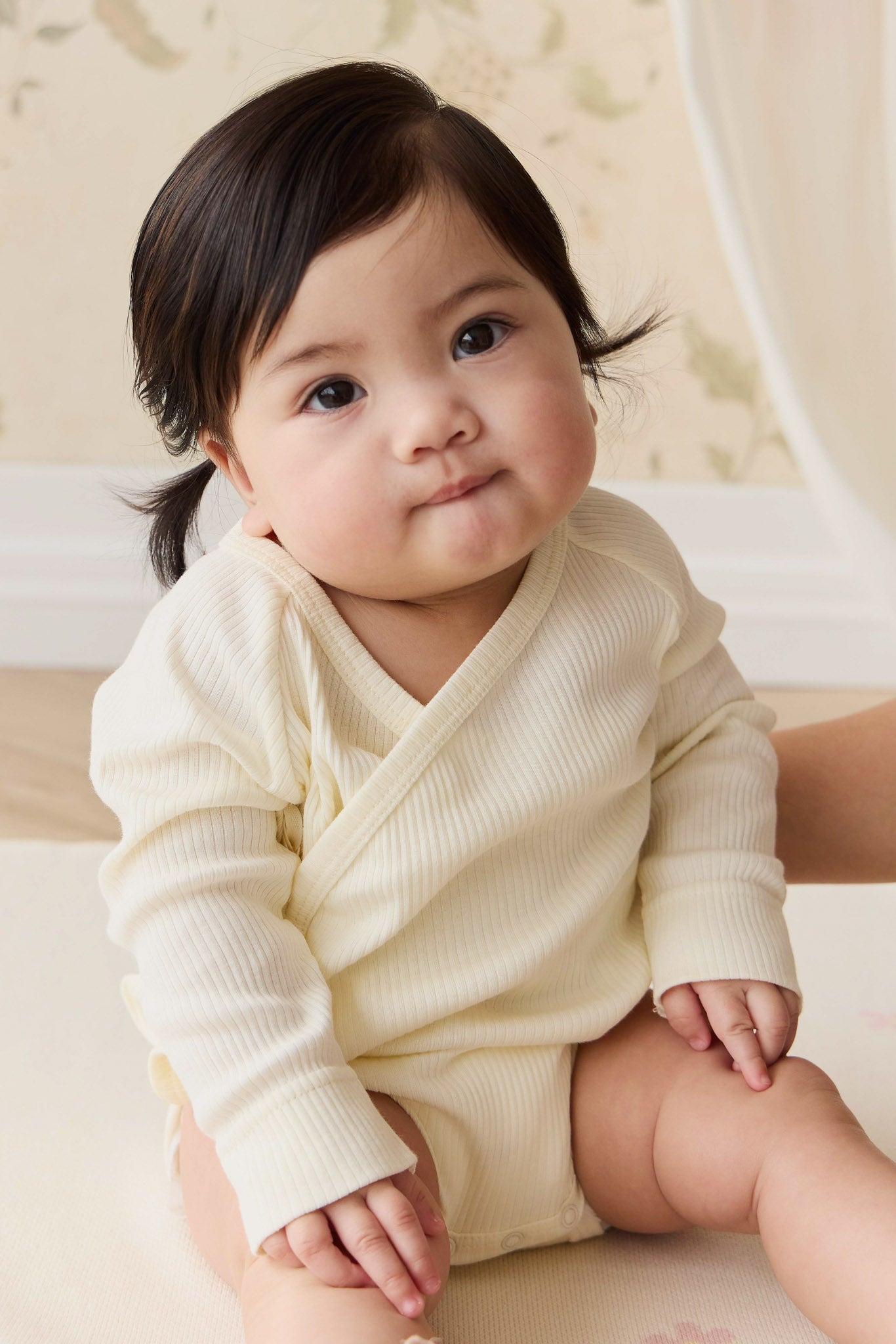 Organic Cotton Modal Marina Long Sleeve Bodysuit - Parchment