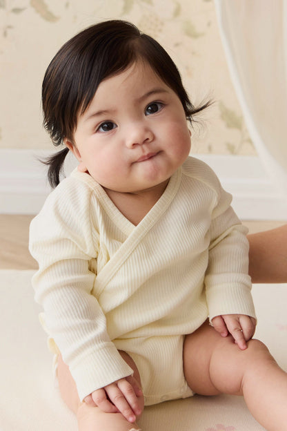 Organic Cotton Modal Marina Long Sleeve Bodysuit - Parchment