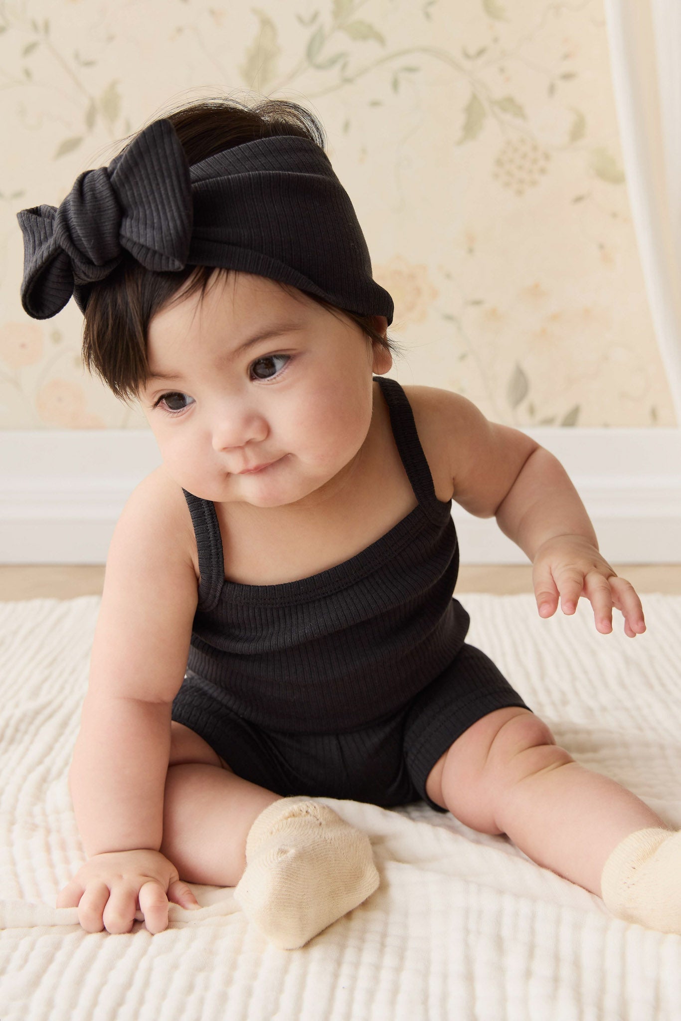 Organic Cotton Modal Singlet Bodysuit - Ebony