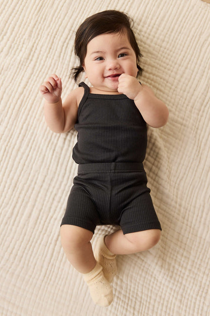 Organic Cotton Modal Singlet Bodysuit - Ebony