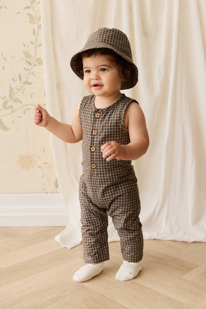 Organic Cotton Milo Jumpsuit - Coffee Grid