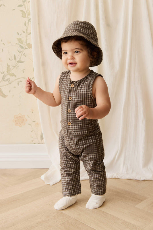 Organic Cotton Milo Jumpsuit - Coffee Grid