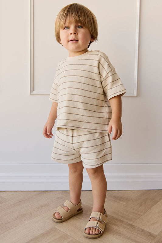 Organic Cotton Waffle Leith Short - General Stripe Cassava/Batch