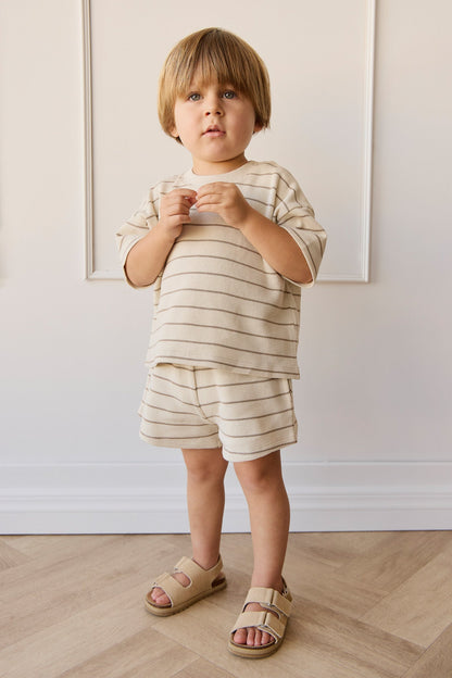 Organic Cotton Waffle Leith Short - General Stripe Cassava/Batch