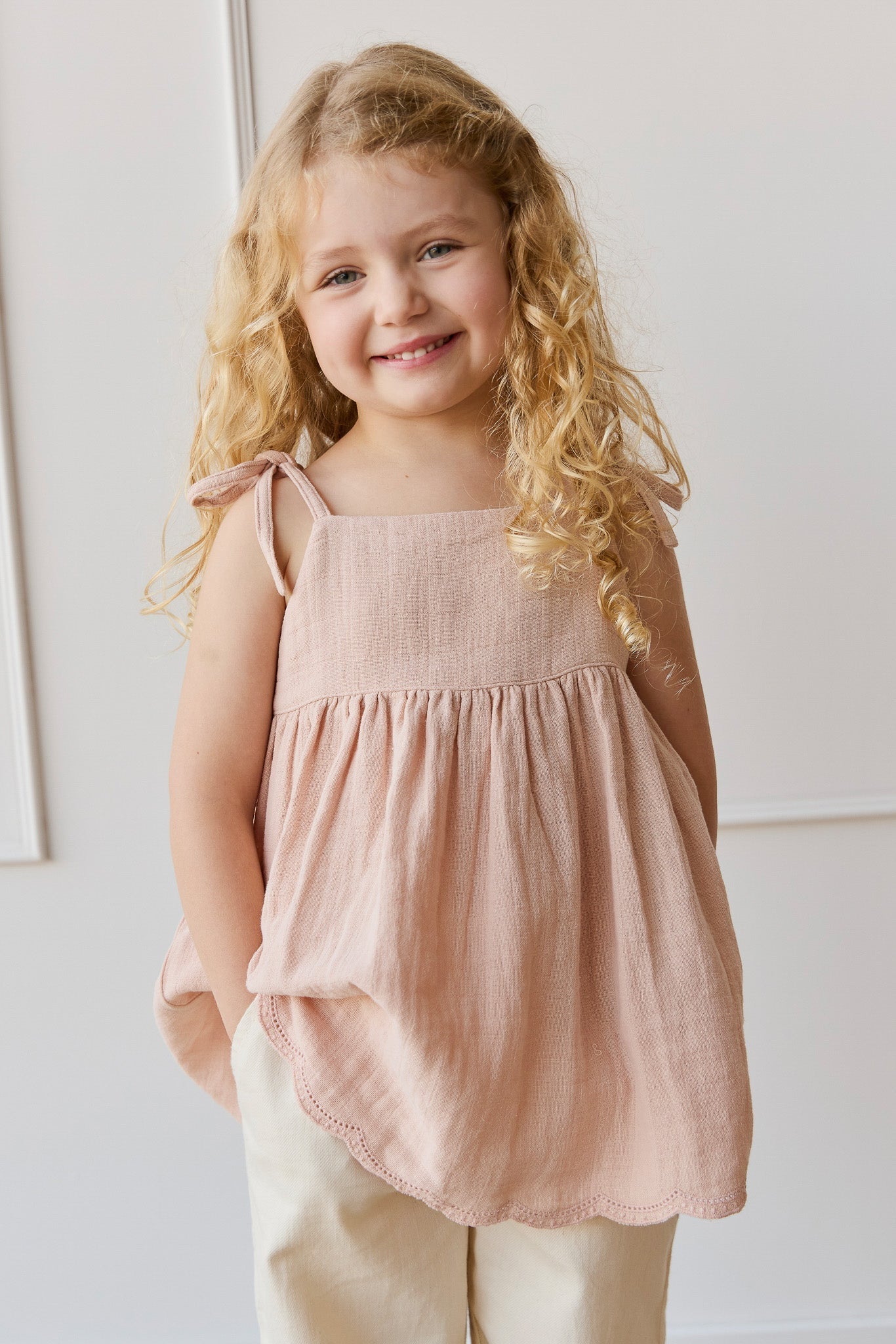 Organic Cotton Muslin Briella Top - Chalky Pink