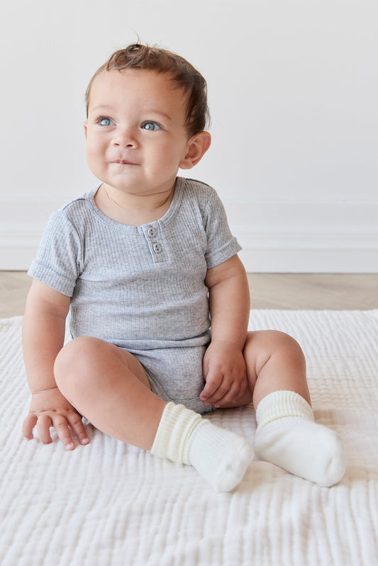 Organic Cotton Modal Darcy Rib Tee Bodysuit - Light Grey Marle