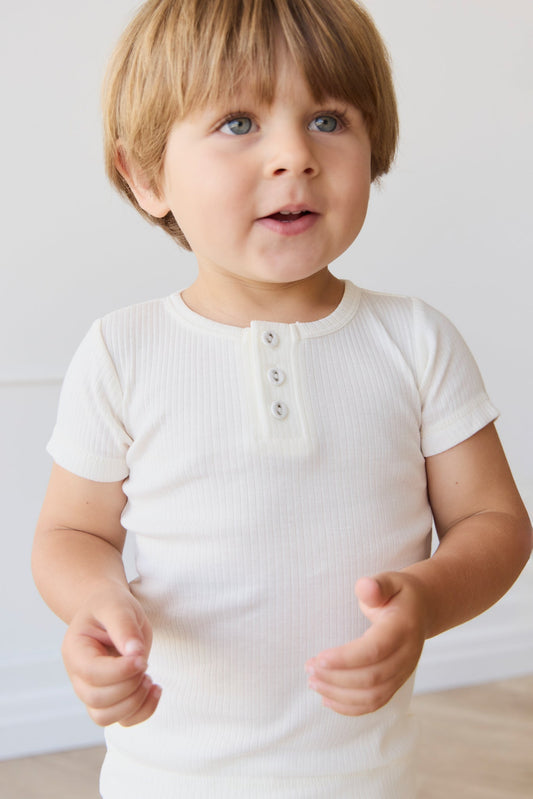 Organic Cotton Modal Henley Tee - Milk