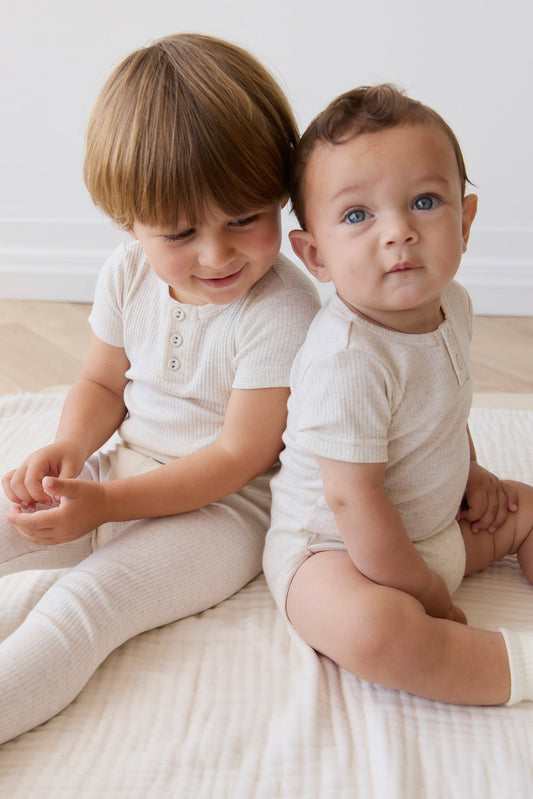 Organic Cotton Modal Darcy Rib Tee Bodysuit - Oatmeal Marle