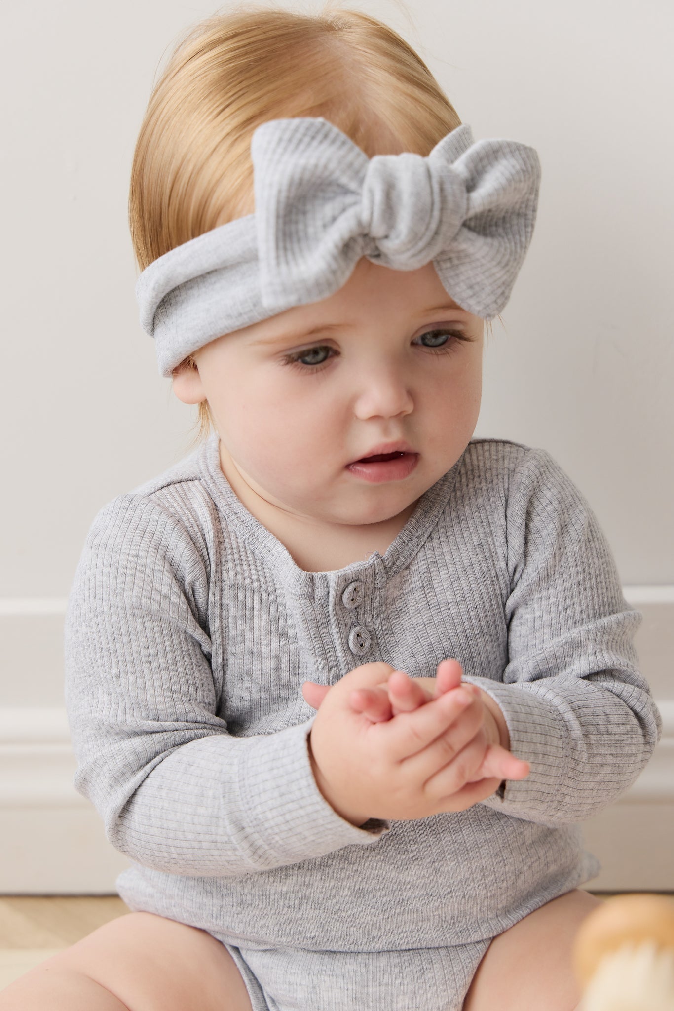 Organic Cotton Modal Long Sleeve Bodysuit - Light Grey Marle