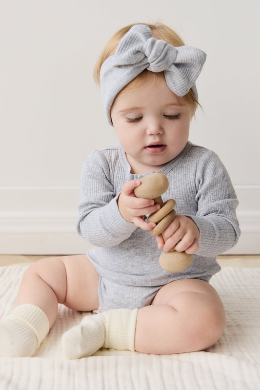 Organic Cotton Modal Long Sleeve Bodysuit - Light Grey Marle