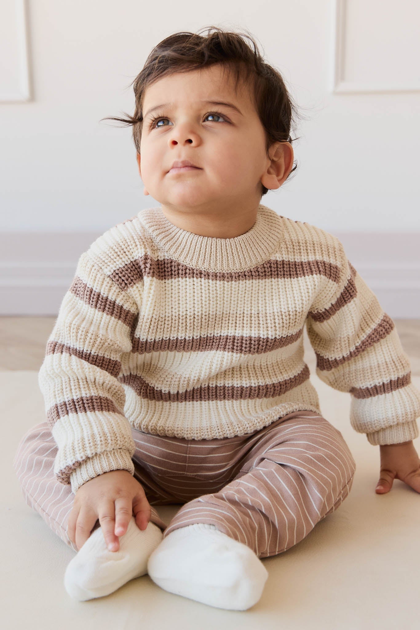 Organic Cotton Shaun Pant - Daily Stripe Pale Terracotta/Buff