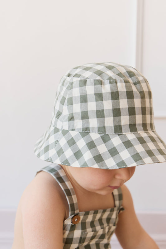 Organic Cotton Bucket Hat - Gingham Grape Leaf