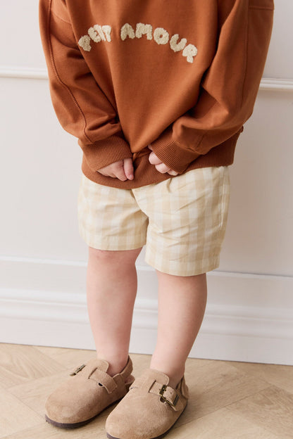 Organic Cotton Louis Short - Gingham Pale Khaki