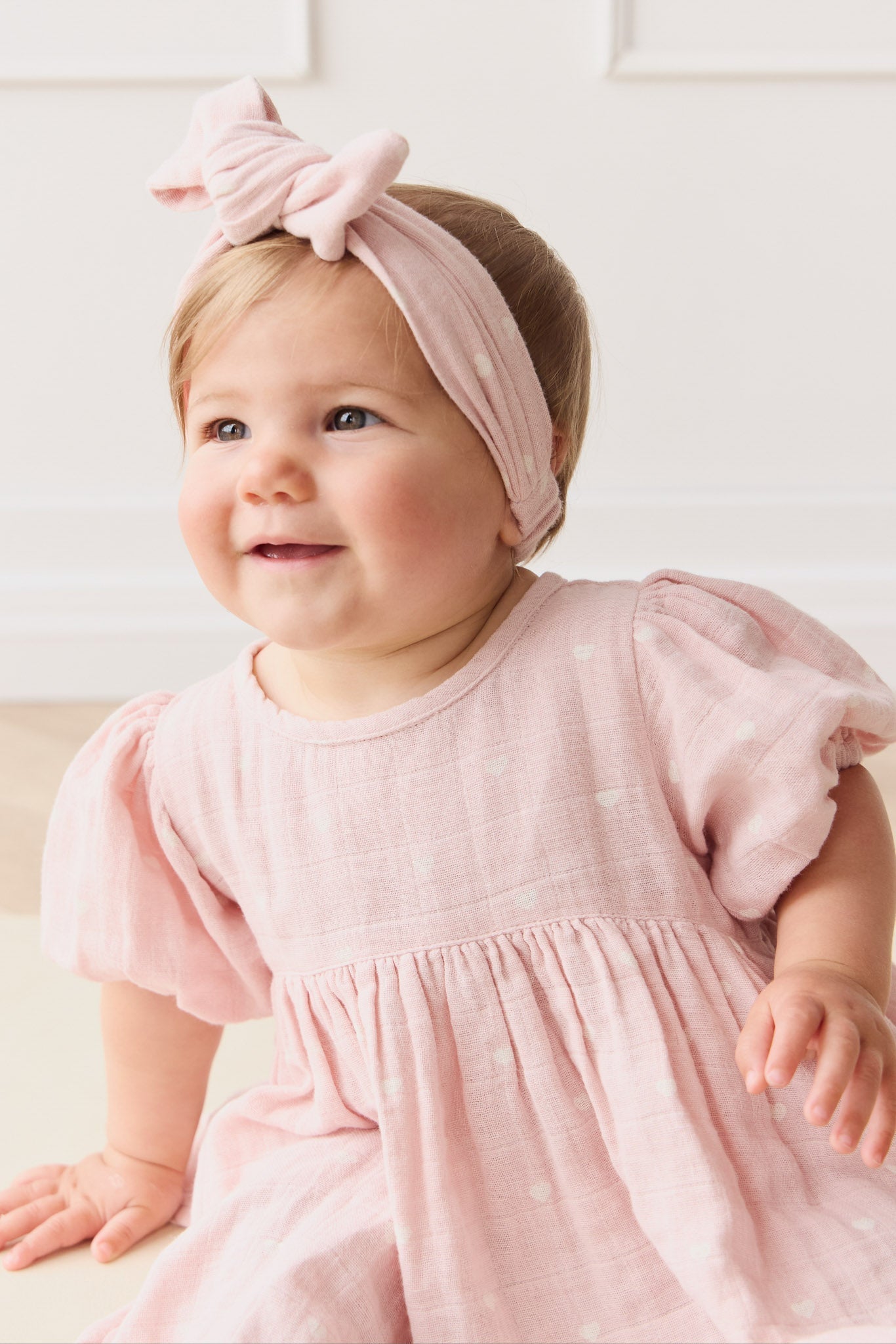 Organic Cotton Muslin Headband - Petite Heart Old Rose