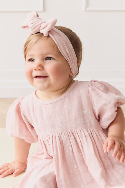 Organic Cotton Muslin Headband - Petite Heart Old Rose