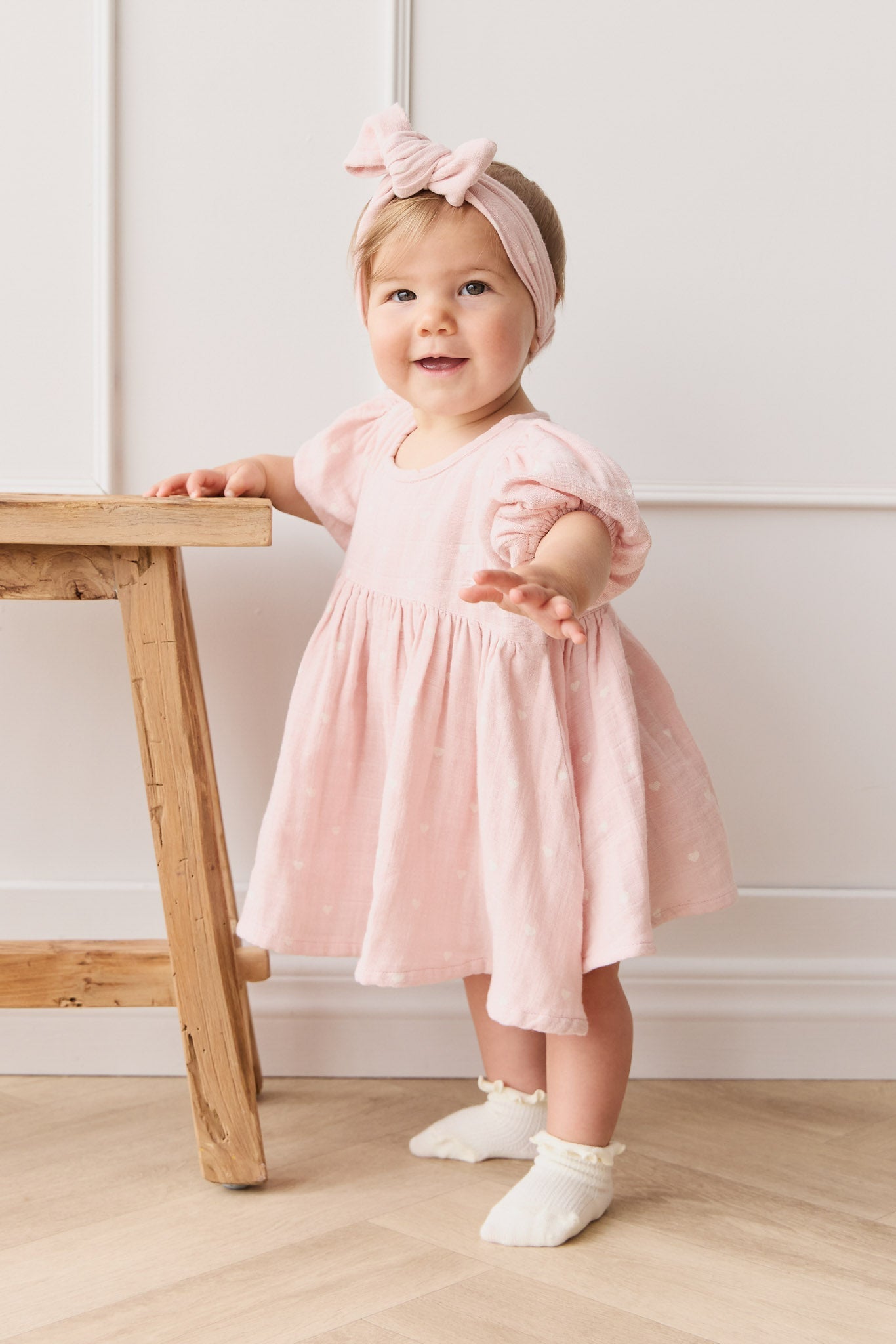 Organic Cotton Muslin Headband - Petite Heart Old Rose