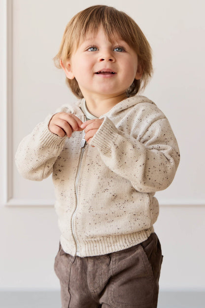 Dillon Knit Zip Hoodie - Oatmeal Shitake Dot
