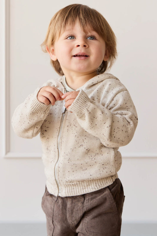 Dillon Knit Zip Hoodie - Oatmeal Shitake Dot