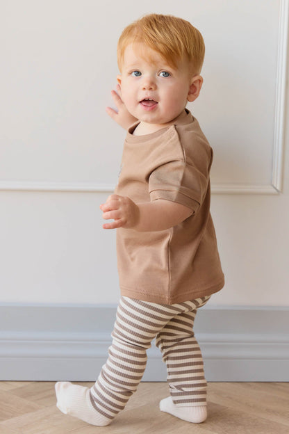 Organic Cotton Modal Legging - Narrow Stripe Tweed/Cloud