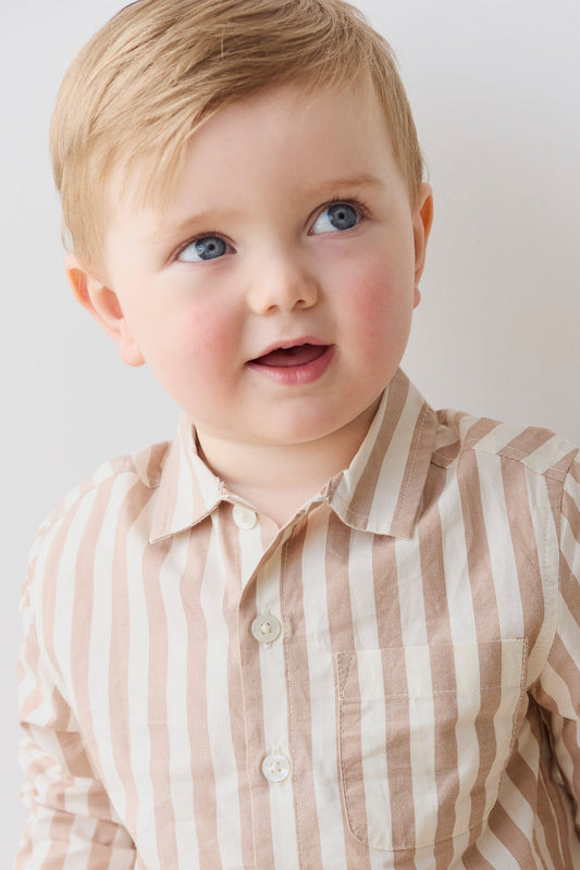 Organic Cotton Isaiah Shirt - Vertical Stripe Tiger/Cloud