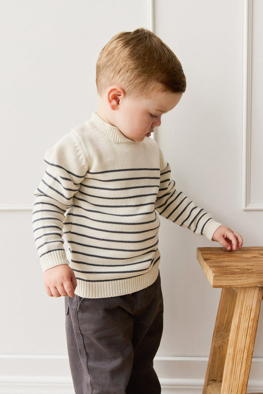 Malcolm Knitted Jumper - Malcolm Stripe Cloud/Atlantic
