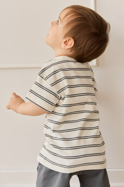 Pima Cotton Otis Tee - Dual Stripe Atlantic/Cloud