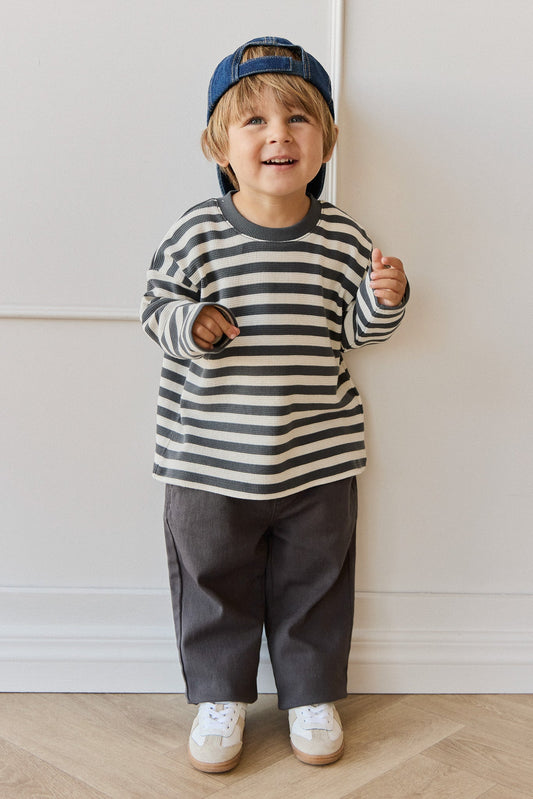 Organic Cotton Waffle Leith Long Sleeve Top - Oliver Stripe Atlantic/Cloud