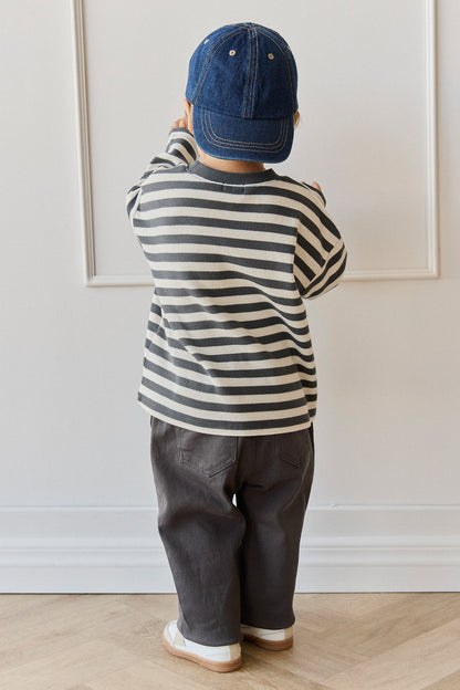 Organic Cotton Waffle Leith Long Sleeve Top - Oliver Stripe Atlantic/Cloud