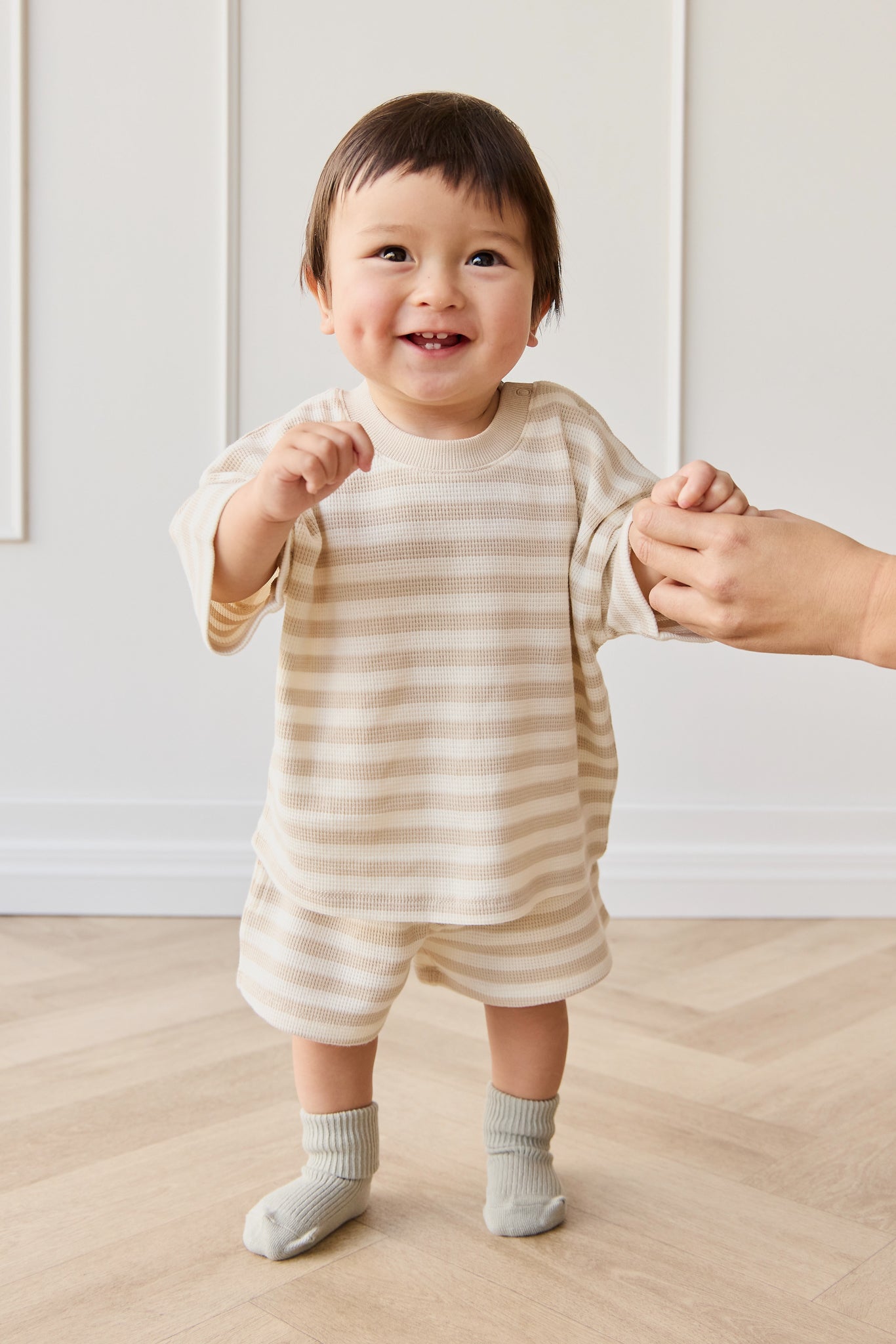 Organic Cotton Waffle Leith Short - Staple Stripe Oat/Cloud