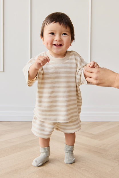 Organic Cotton Waffle Leith Short - Staple Stripe Oat/Cloud
