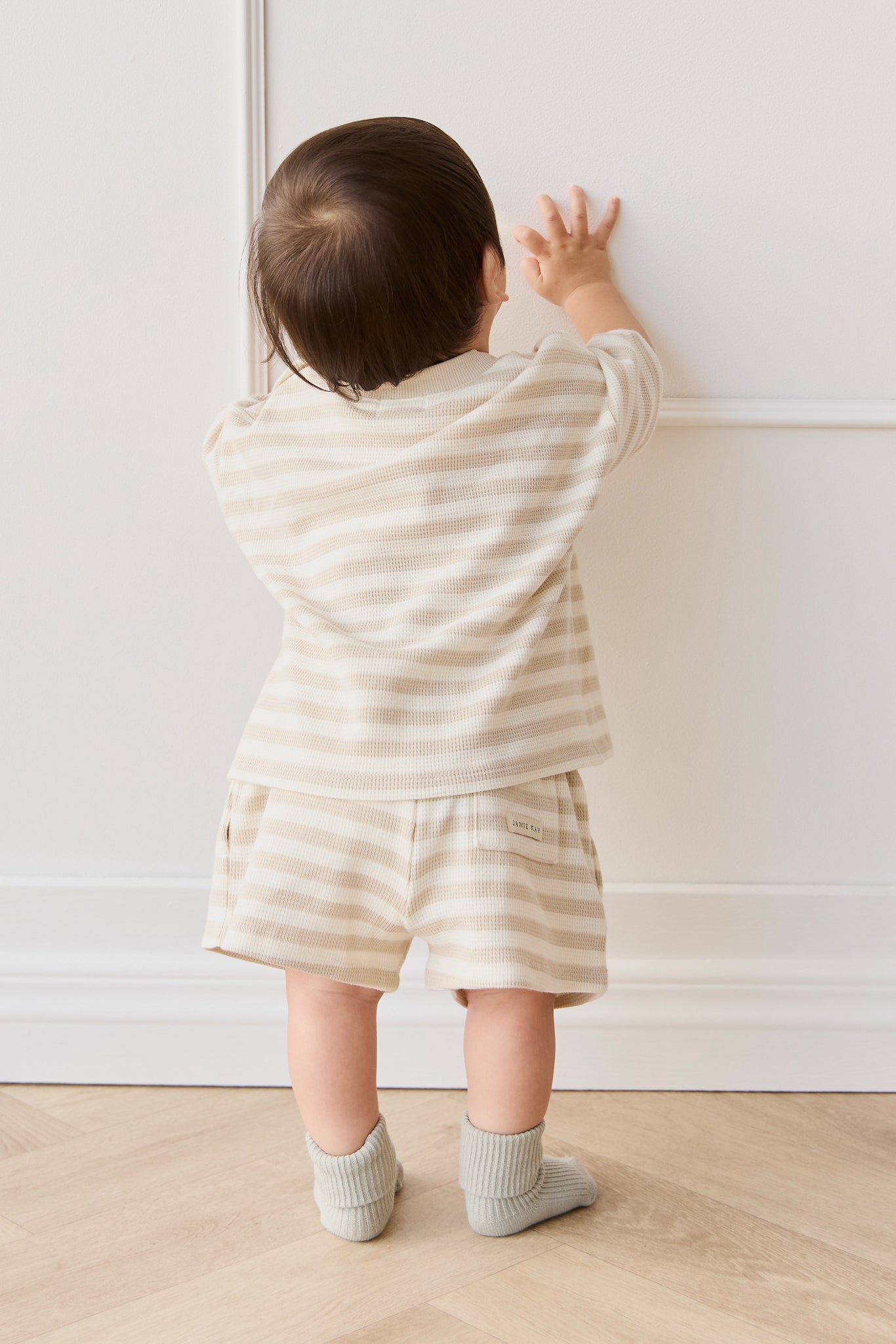Organic Cotton Waffle Leith Short - Staple Stripe Oat/Cloud