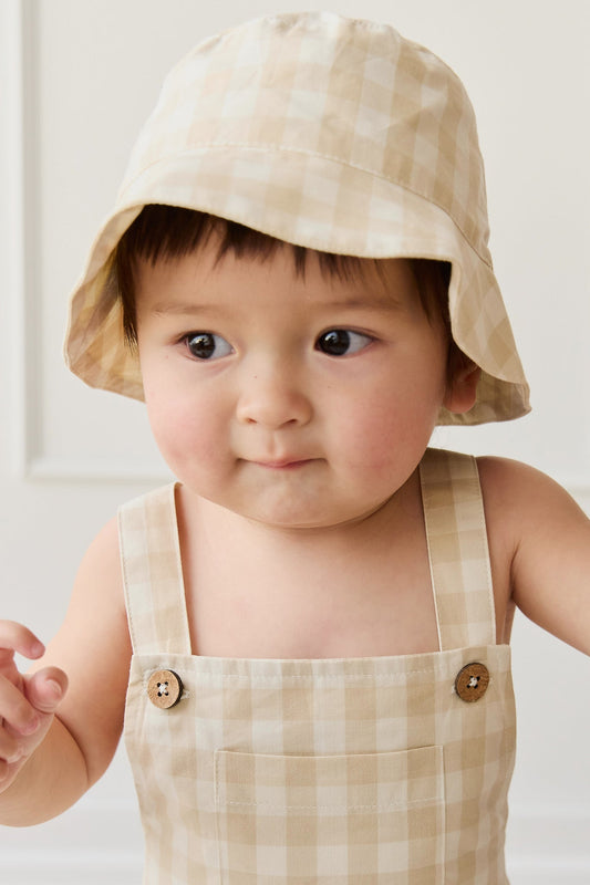 Organic Cotton Bucket Hat - Gingham Pale Khaki